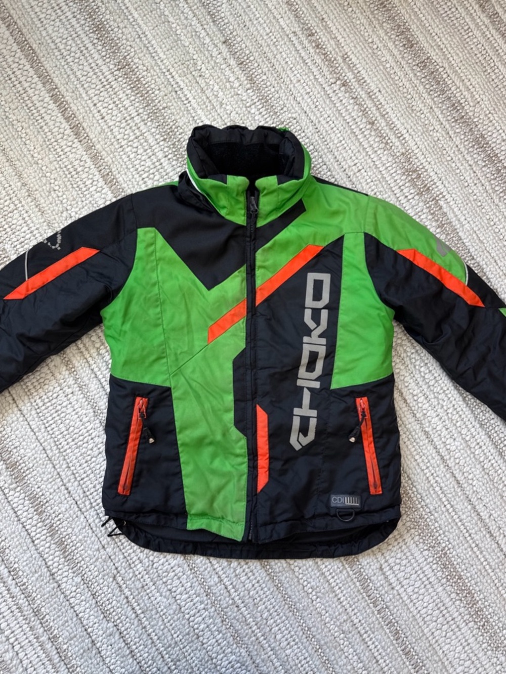 Boys Sz 8 Choko Design Razer Snowmobile Ski Coat Black & Green With Hood Used